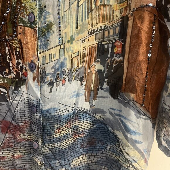 Half Moon Bay Rayon Large Art Print Button-Up Shirt With Beaded Details Made In - Picture 2 of 12